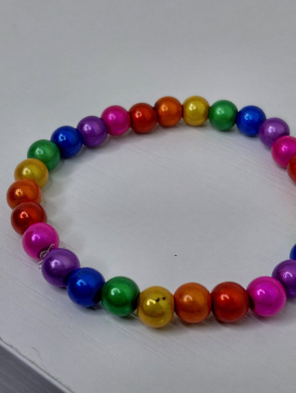 Hand Made Kids Rainbow Beaded Stretch Bracelet — Multicolor 5.5 Inches - Picture 5 of 11